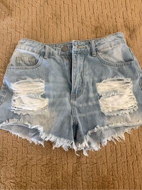 Light Wash Distressed Denim Shorts - Women's Casual Summer Short